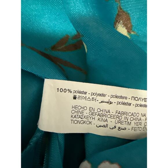 Zara Blue Silk Satin Floral Long Sleeve Deep V-Neck A Line Maxi Dress Size S - Picture 5 of 5